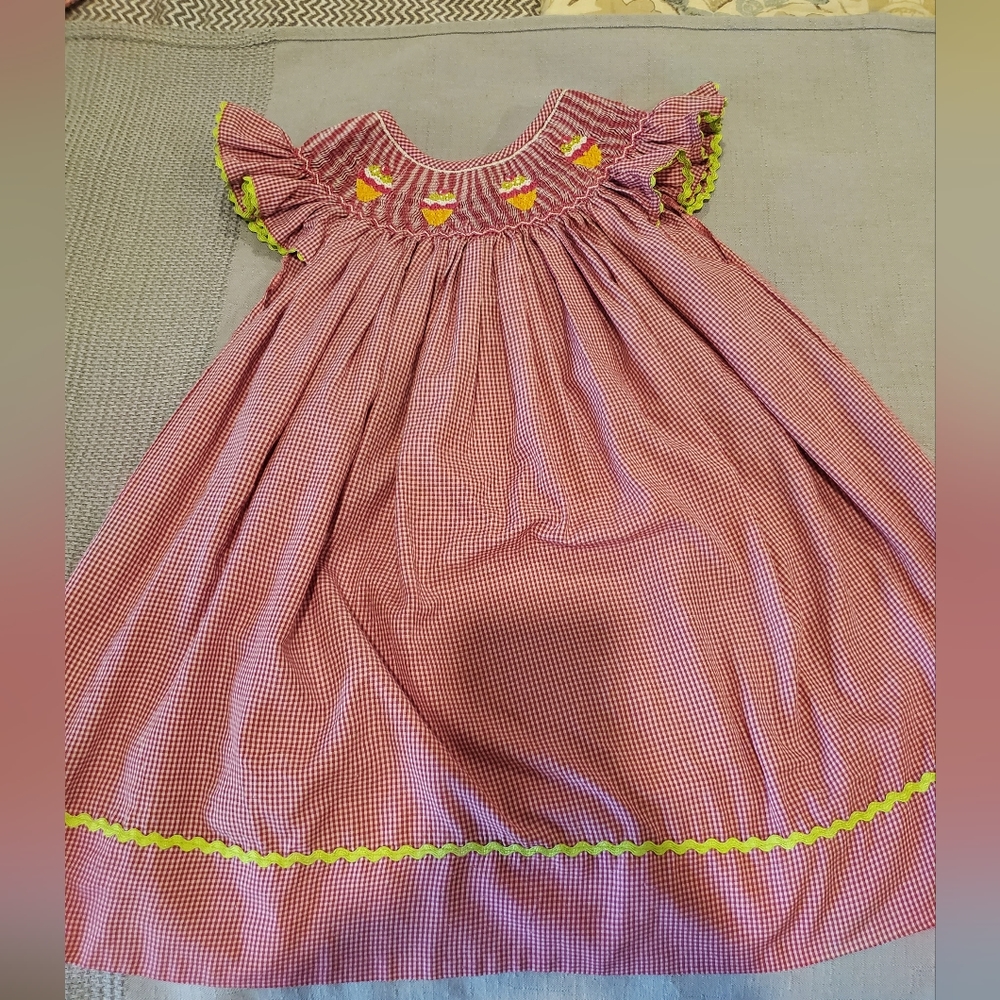 Red smocked dress with icecream